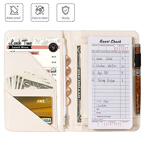 TUMOVO Leather Server Book for Waitresses with Zipper Pockets