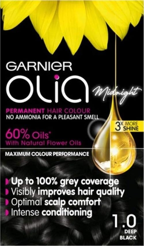 Olia Permanent Hair Dye - 1.0 Deep Black, No Ammonia, 100% Grey Coverage