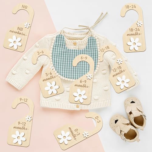 Wooden Baby Closet Dividers - 8Pcs 3D Daisy Organizers for Newborns