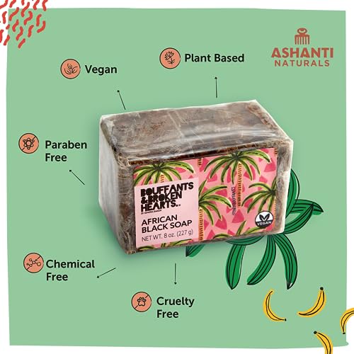 Ashanti Naturals African Black Soap Bar - Nourishing 8oz Acne Soap with Shea Butter & Coconut Oil