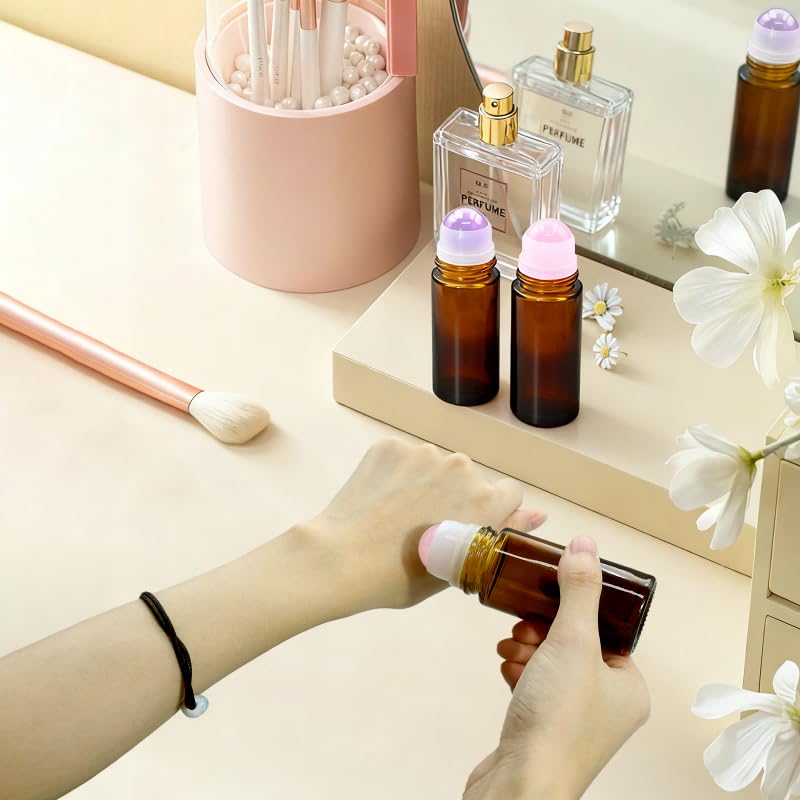 Pink 2 Pack 50ml Rose Quartz Roller Bottles for Essential Oils