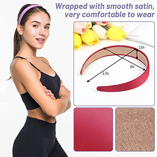 Anezus 16 Pack Multicolor Satin Headbands 1 Inch Non-Slip Hair Bands for Women & Girls DIY Crafts