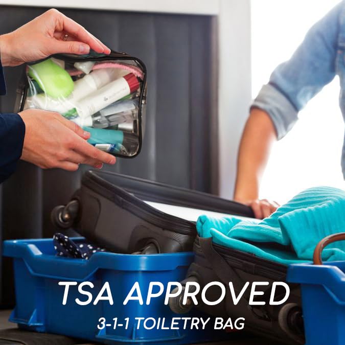Olanmark Black TSA Approved Clear Toiletry Bag 3-1-1 Travel Organizer
