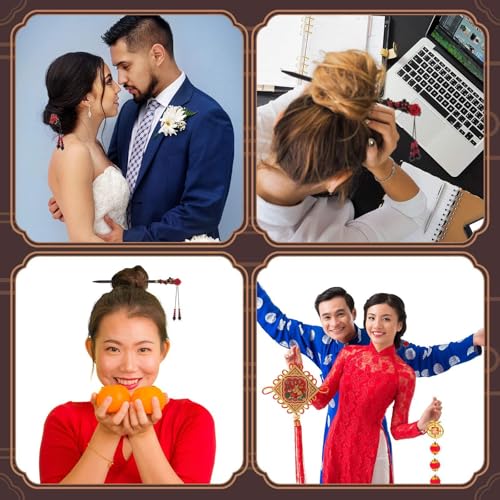 WILLBOND 2-Piece Chinese Wooden Hair Sticks with Flowers