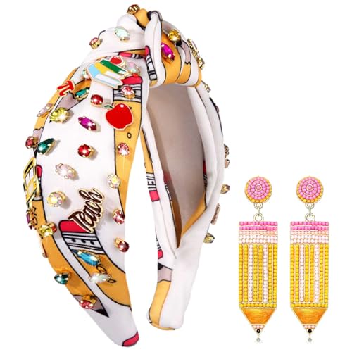 Teacher Knotted Headband - Back to School Pencil and Apple Print Accessory