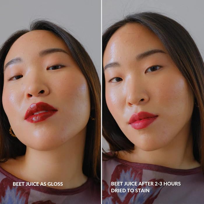 Hydrating Glossy Fruit Lip Stain - Beet Juice Deep Berry | 0.11 oz, Long-Lasting Vegan Tint