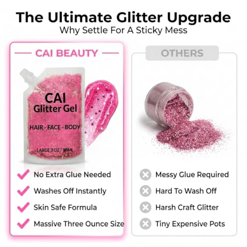 CAI Beauty Holographic Unicorn Glitter Gel - Multicolor Red, 3 oz Vegan & Cruelty-Free Face & Body Makeup