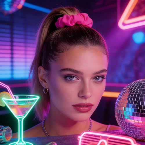 Neon Hair Scrunchies Set - 4 Vibrant Colors for 80s Party