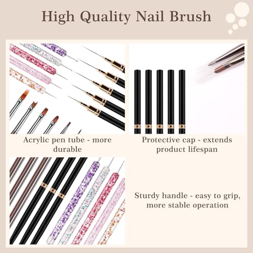 Laza Brown 16pcs Nail Art Brushes Set - Dotting, Lining & Detail Tools