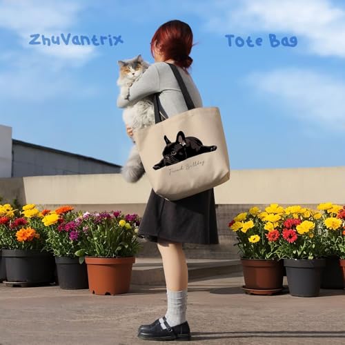 French Bulldog Tote Bag - Reusable Shopping Handbag with Zipper Pocket