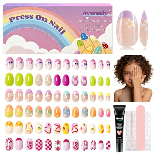 Multicolor 144-Piece Kids Press-On Nail Kit with Glue & Tools - Safe & Reusable