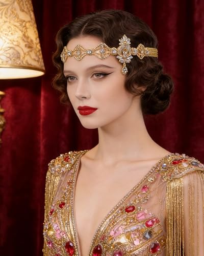 Gold 1920s Flapper Headband for Women Vintage Art Deco Hair Accessories