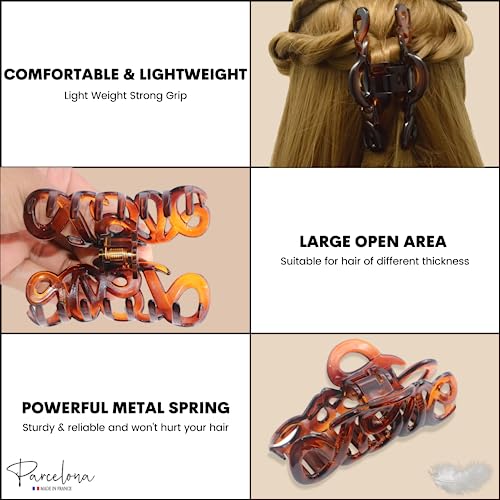 French Love Tortoise Shell Hair Claw Clip 3 Inch No Slip Grip Elegant Style