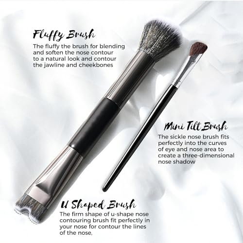 2-in-1 Nose Contour Brush Set - U-Shaped & Fluffy Blending Brush