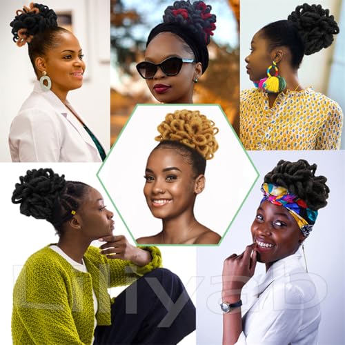 Liliyab 10-Inch Faux Locs Petal Bun Ponytail - Synthetic Dreadlock Hair Piece