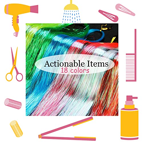 Edoneery Hair Tinsel Kit - 18 Colors, 3600 Strands, 48 Inch