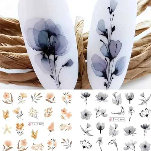 SINSEN Flower Nail Art Stickers - 12 Water Transfer Designs