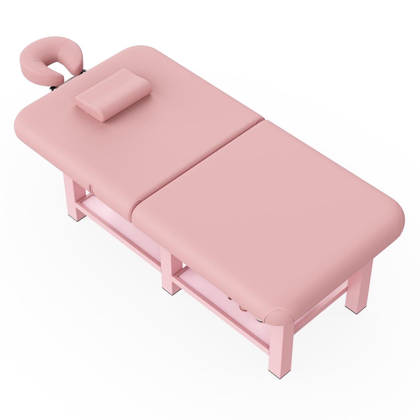 Extra Large 40in Width × 80in Length Folding Stationary Massage Table with Adjustable Backrest, Heavy-Duty Metal Frame for Spa, Physical Therapy, Tattoo, Medical Exam Use, Big-Boned Person - Pink