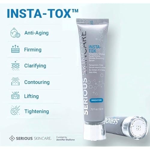 Serious Skincare INSTA-TOX Instant Wrinkle Smoothing Serum - Temporary Face Tightener, Facial Filler for Deep Wrinkles, Fine Lines, Pores - Sodium Hyaluronate + Retinyl Palmitate - 0.75 Oz (2 Pack)