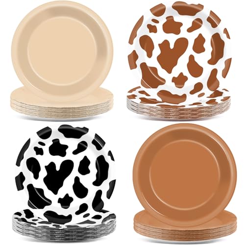 48-Piece Western Cowboy Party Plates - 7-Inch Disposable Cow Print