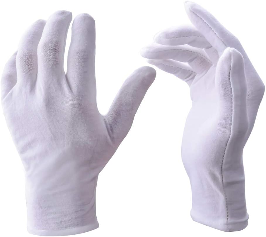 White Cotton Gloves for Men & Women - Soft Dust Protection for Art, Crafting, Eczema, and More | Large Size