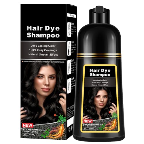 Natural Black Hair Dye Shampoo - 500ml 3-in-1 Herbal Color Coverage