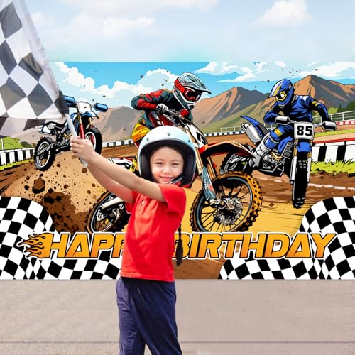 Dirt Bike Birthday Banner Backdrop - Motocross Party Decorations