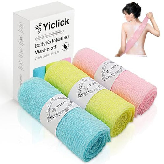 Yiclick Exfoliating Washcloth Towel, Exfoliating Body Scrubber, Back Scrubber for Shower Bath Washer, Japanese Exfoliating Wash Cloth, Korean Body Scrubber Exfoliator, Body Scrub Loofah Luffa Colors
