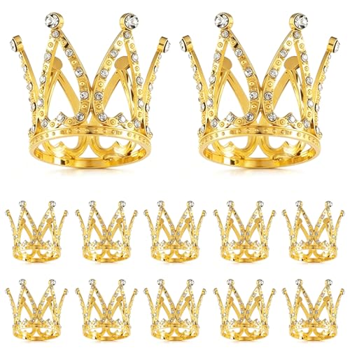 12 Pack Framendino Tiny Gold Crown Cake Cupcake Decorations for Weddings & Birthdays