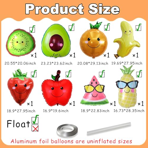 8pcs Cartoon Fruit Balloons for 1st Birthday Party Decorations