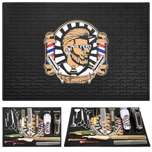 BARBERTOP Non-Slip Barber Station Mat for Hair Styling Tools - 17.7x11.8"