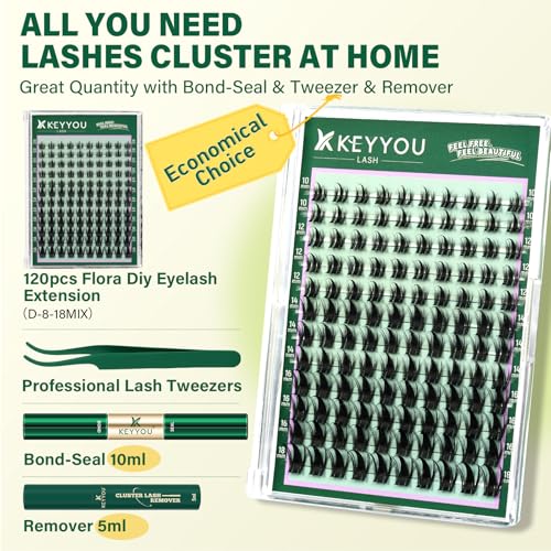 KEYYOU Flora F02 Lash Kit - Wispy Individual Clusters for Flawless Volume