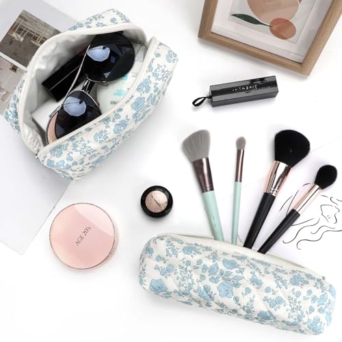 EIMMBD Makeup Bag Set - 3 Piece Travel Organizer in Blue White