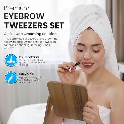 CHECO THE BARBER 4-Piece Stainless Steel Eyebrow Tweezer Set with Leather Case