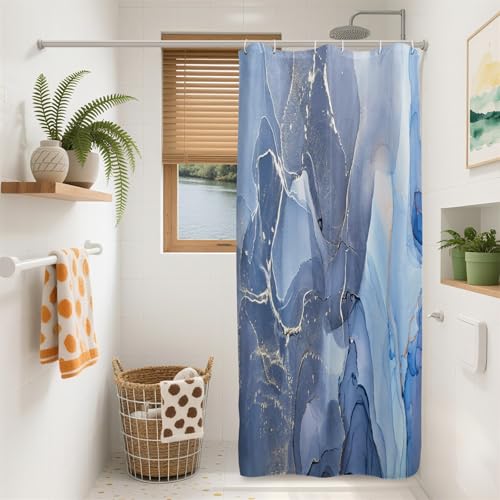 Luxury Blue Marble Shower Curtain - Waterproof Polyester, 36"W x 72"L