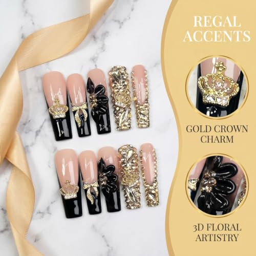 French Black Square Press-On Nails - 10 Pcs Handmade Luxury Fake Nails