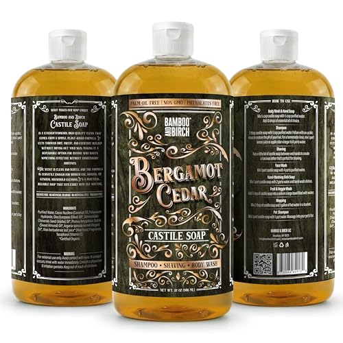 BAMBOO AND BIRCH Castile Soap Liquid, Bergamot Cedar, 32 oz Body Wash
