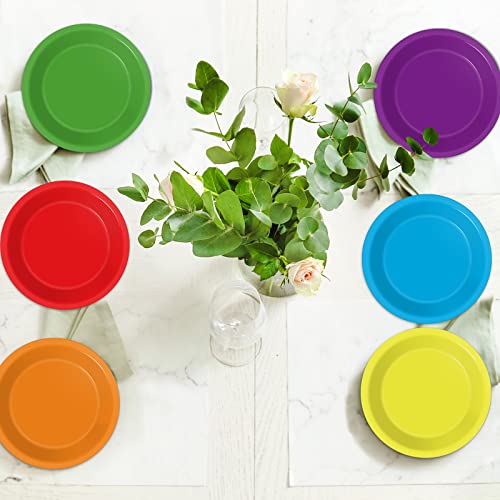 Wiooffen 48 Pcs Colorful Disposable Paper Plates - 7in Party Supplies
