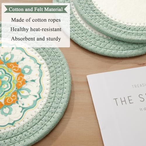 SHACOS Sage Green Cotton Trivet Mats - 8 Inch, 4 Pack