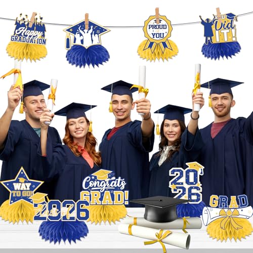 12Pcs Graduation Centerpieces - Yellow and Blue Class of 2026