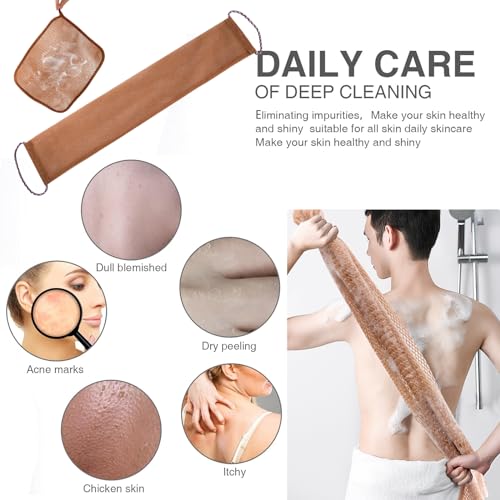 Vottcker 3-Piece African Net Sponge Bath Set Brown – Exfoliating Mesh Washcloths for Face, Back & Body