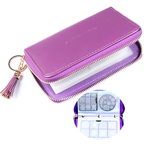 Purple Nail Stamping Plate Holder Case with 24 Slots - Organizer for Nail Art Stamps