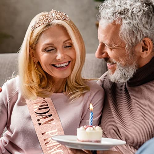 Rose Gold Princess Tiara & Birthday Sash Set for Girls & Women - Party Decorations