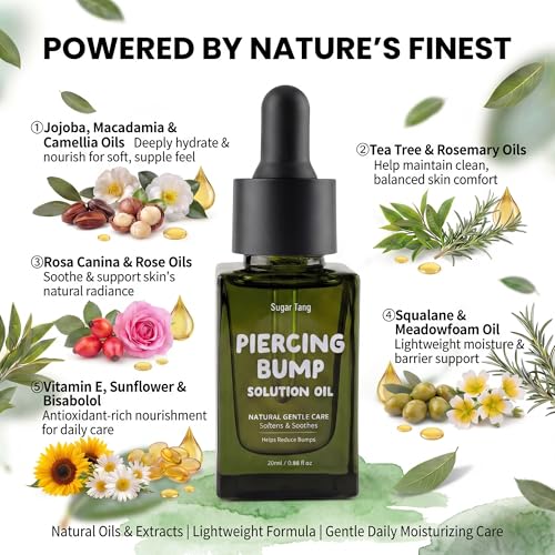 Piercing Bump Solution Oil with Tea Tree & Natural Oils - 0.68 Fl Oz by SugarTang, Aftercare for Body Piercing & Tattoos