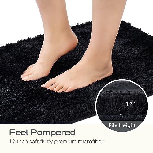 ROSMARUS Black Shaggy Bath Rug 17"x24" - Non-Slip, Ultra Soft Microfiber