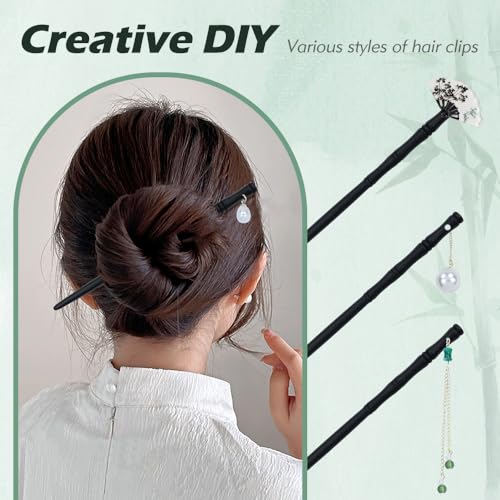 Lawie 20 Pcs 7-Inch Black Retro Wooden Hair Sticks for Buns & Updos