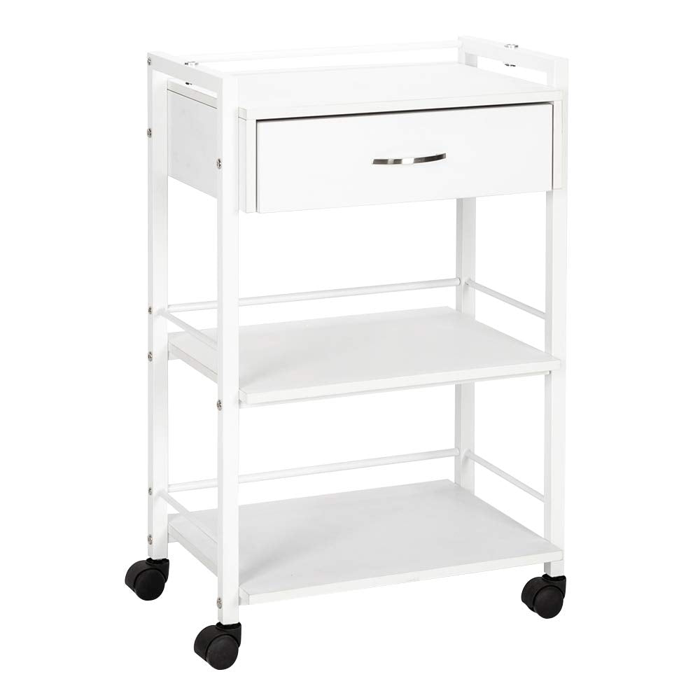 Salon Trolley Cart - Wooden Rolling Storage Station with Wheels | Mobile Utility Cabinet for Beauty, SPA, Massage, Tattoo - White