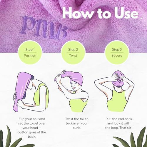 Purple Mango Microfiber Hair Towel Wrap for Curly & Wavy Hair - Fast Drying, Gentle, Lightweight, with Button Loop