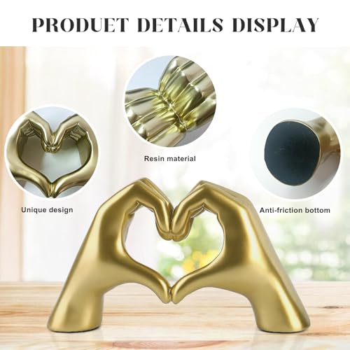 Gold Resin Heart Hands Sculpture - Cute Love Statue for Decor