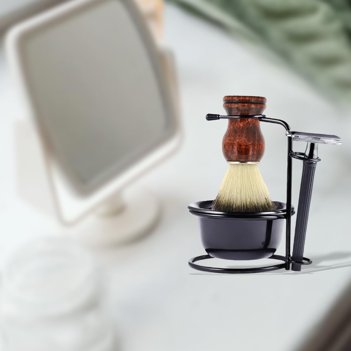 Danweix Men's Safety Shaving Razor Brush Set, Shaving Kit Includes Manual Razor + Stand Holder + Shaving Brush+ Shaving Bowl+10pcs Refill Blades, Gift Set